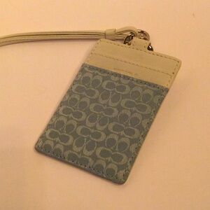 Coach ID Lanyard in signature green and cream